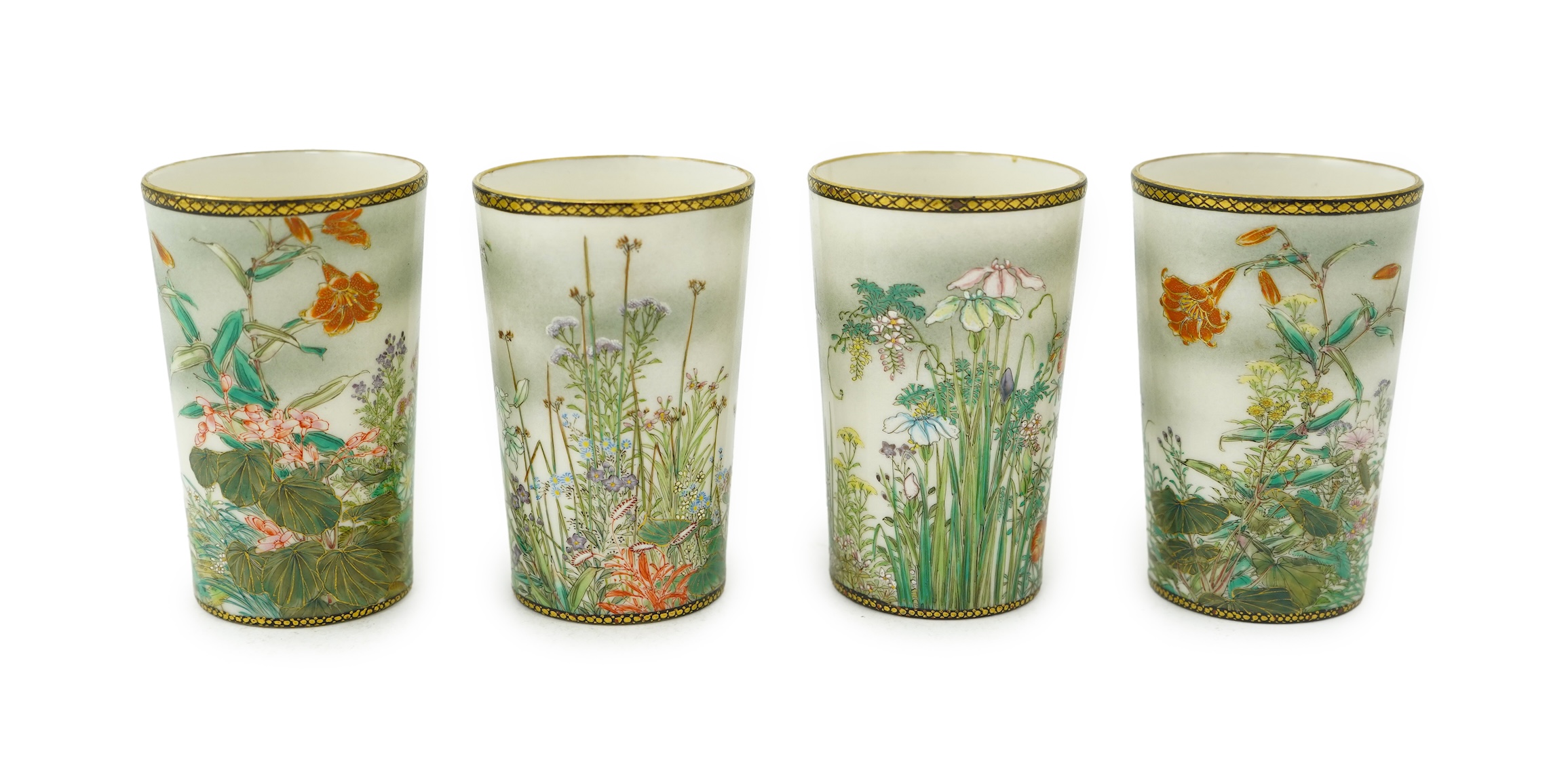 A set of four Japanese porcelain tumbler cups, by Kinkozan, Meiji period